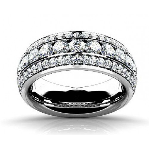 3.00 Ct Ladies Three Row Round Cut Diamond Wedding Band Ring